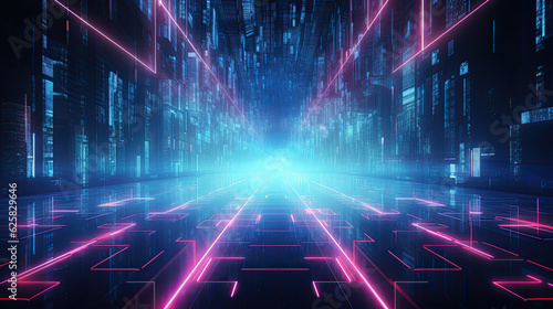 Scifi background 3d rendered neon lights data streams business technology graph hud