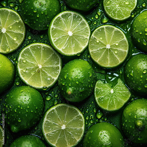 Top-down view of fresh limes