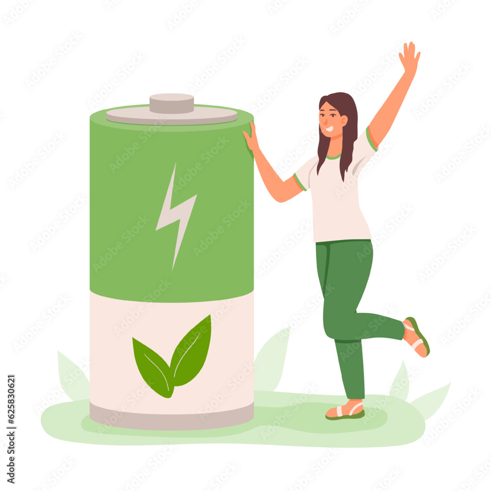 Φωτογραφία Female standing near big battery and using green energy
