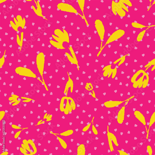 Hand drawn yellow flowers on pink background pattern design