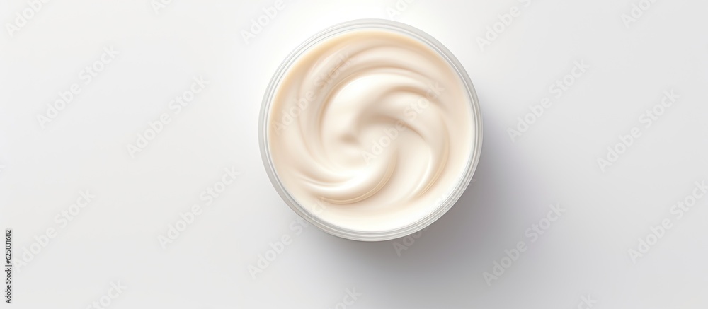 Photo of a cup of yogurt on a clean white surface with plenty of space for text or other design elements with copy space Photo of a cup of yogurt on a clean white surface with plenty of space for text or other design elements with copy space