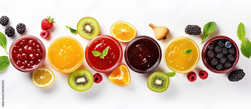 Photo of a colorful arrangement of fresh fruits in a straight line with copy space Photo of a colorful arrangement of fresh fruits in a straight line with copy space