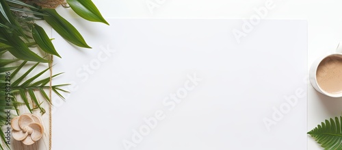 Photo of a blank paper with a cup of coffee for copy space with copy space