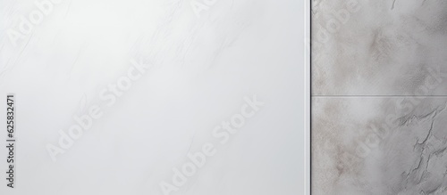 Photo of a minimalist bathroom with white tile wall and mirror with copy space