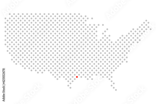 Houston in den USA: Amerikakarte aus grauen Punkten mit roter Markierung