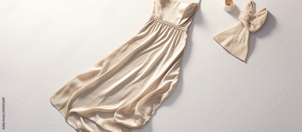 Photo of a dress and headband hanging on a wall with copy space with copy space Photo of a dress and headband hanging on a wall with copy space with copy space