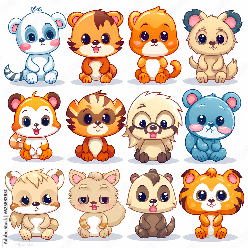 Set of animals, generative AI Set of animals, generative AI
