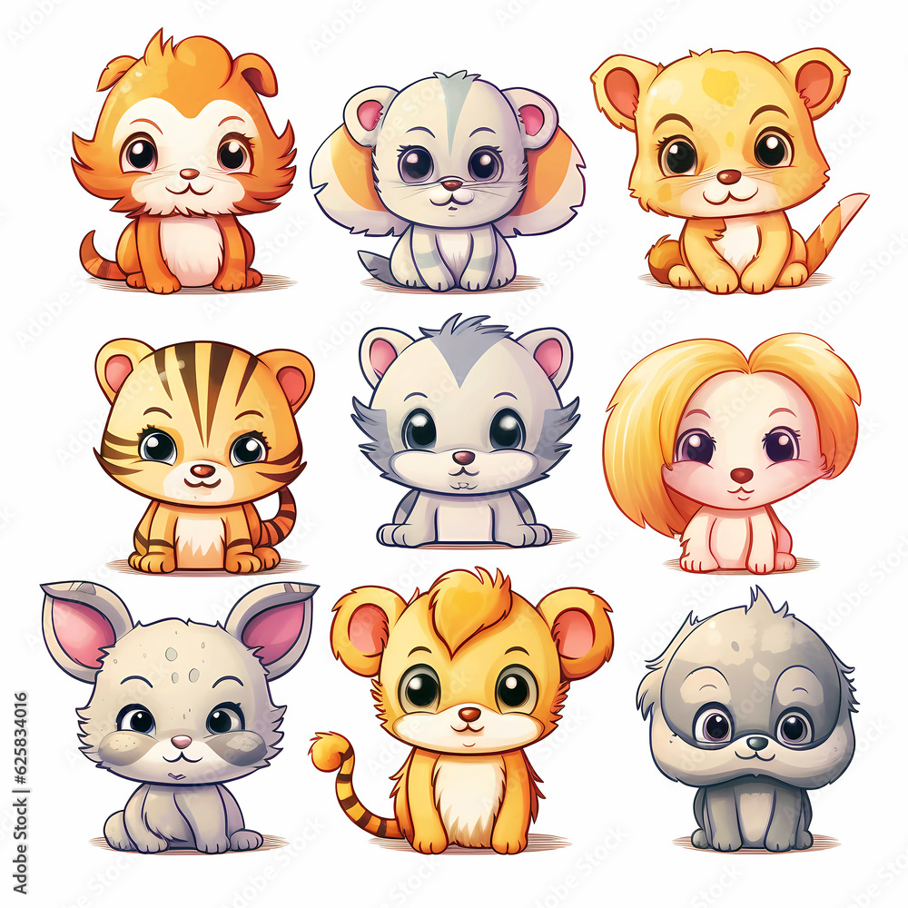 Set of animals, generative AI Set of animals, generative AI