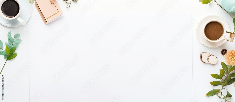 Photo of two cups of coffee on a white table with empty space for text or other elements with copy space Photo of two cups of coffee on a white table with empty space for text or other elements with copy space