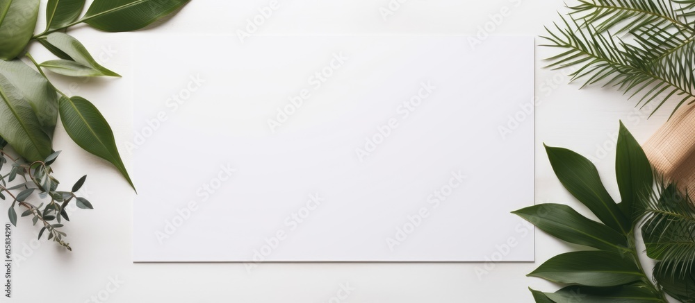Photo of a blank sheet of paper next to a potted plant with copy space