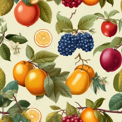 Fruits and berries seamless patterns background