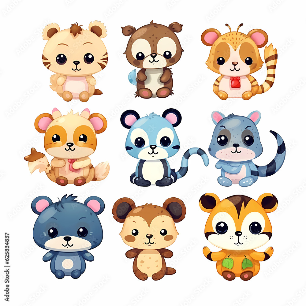 Set of animals, generative AI Set of animals, generative AI