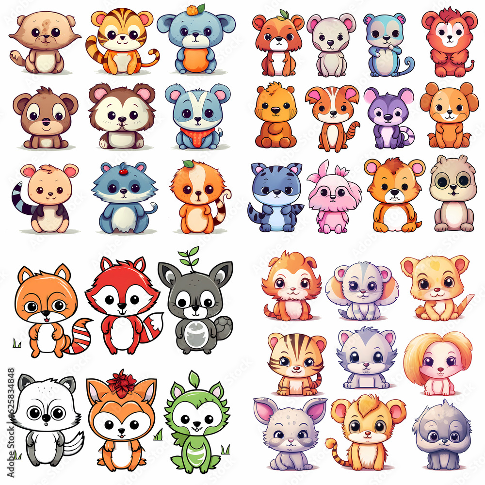 Set of animals, generative AI Set of animals, generative AI