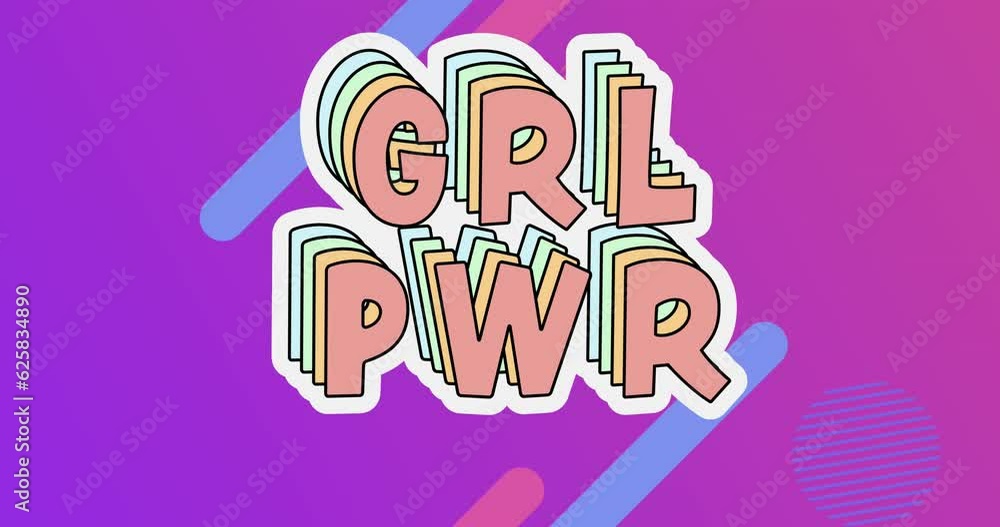 Animation of girl power text and abstract shapes moving over purple background Animation of girl power text and abstract shapes moving over purple background