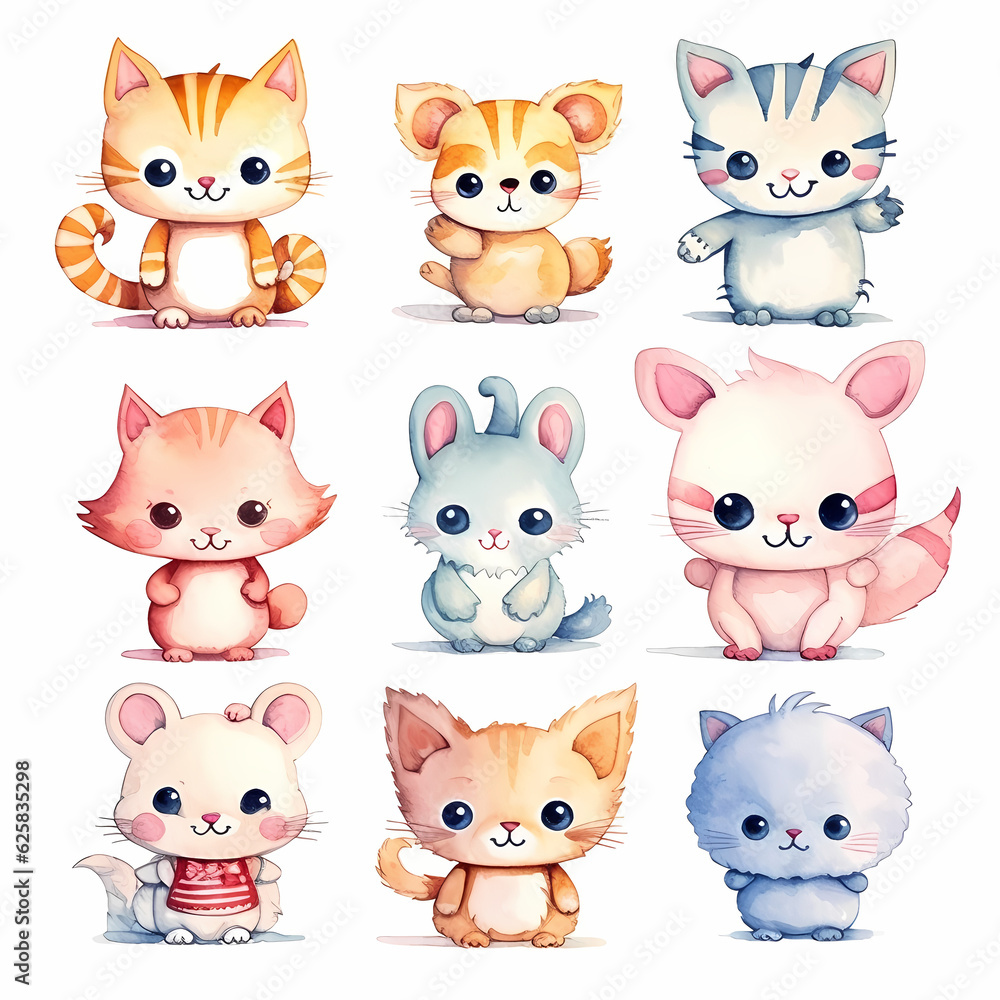 Set of animals, generative AI Set of animals, generative AI