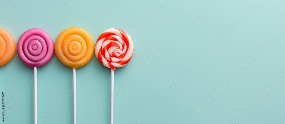 Photo of a colorful stack of lollipops perfect for sweet treats and festive celebrations with copy space Photo of a colorful stack of lollipops perfect for sweet treats and festive celebrations with copy space