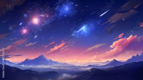 hand-painted cartoon beautiful illustration of starry sky 