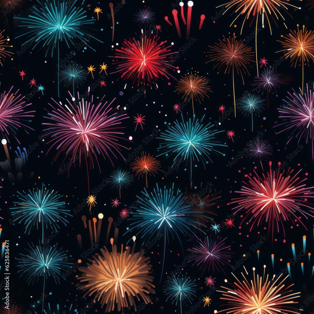 Fireworks on the dark background seamless patterns