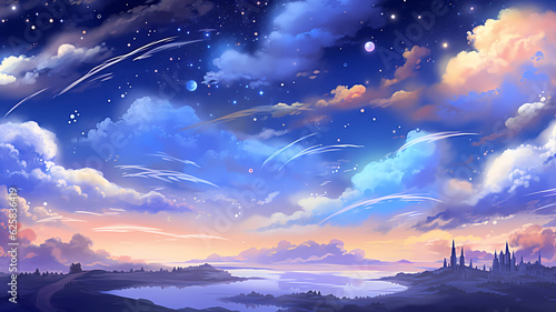 hand-painted cartoon beautiful illustration of starry sky 