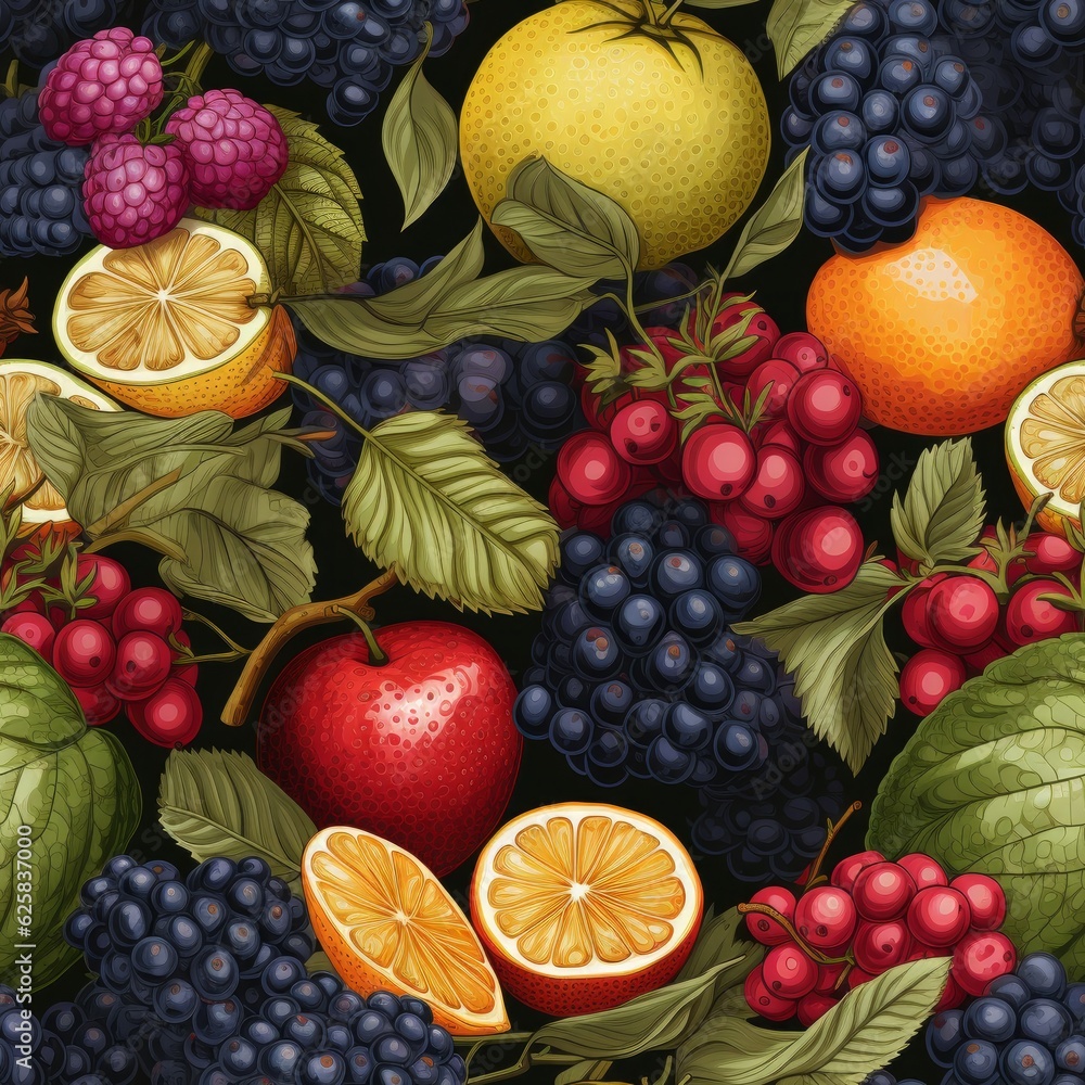 Fruits and berries seamless patterns background Fruits and berries seamless patterns background