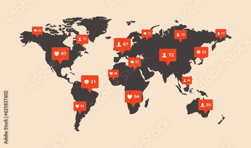 World Map Infographic. Social Network. Global