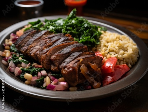 plated Cabrito dish served with traditional sides like rice and beans