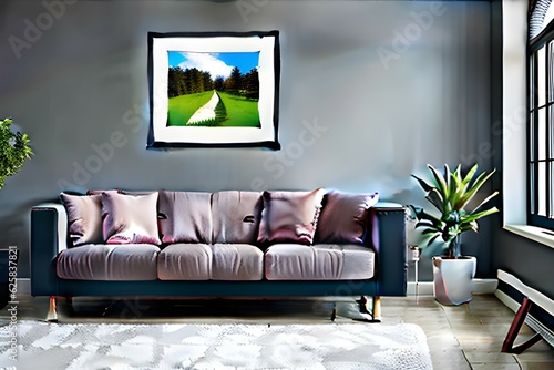 living room with sofa. Generative AI