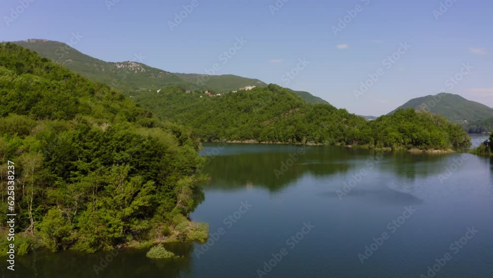 Lago del Salto reservoir in Rieti Latium Italy Aerial view Lago del Salto reservoir in Rieti Latium Italy Aerial view