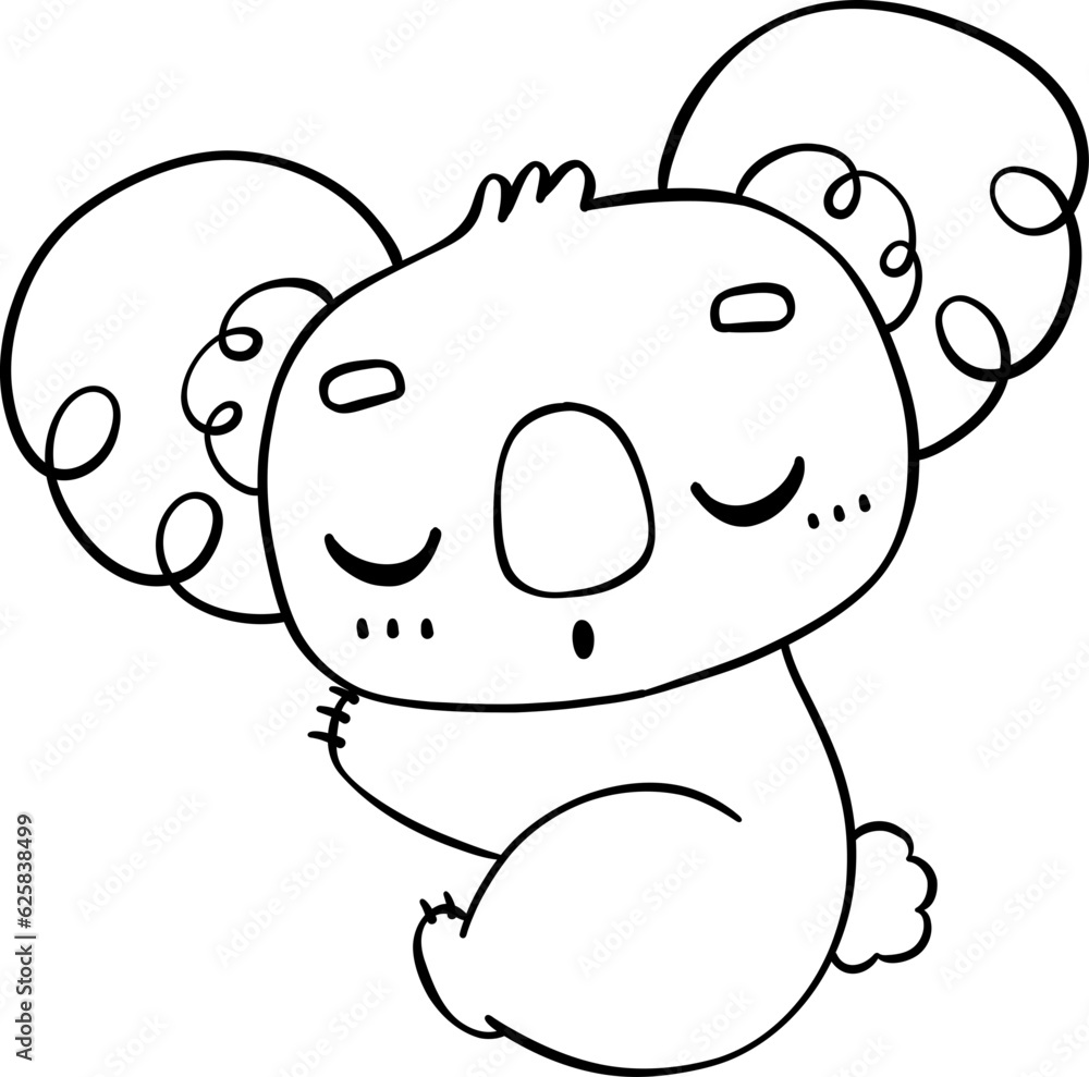 Cute Peaceful sleeping Koala Doodle Outline. Black line art Drawing of Australian Marsupial Cartoon Character Cute Peaceful sleeping Koala Doodle Outline. Black line art Drawing of Australian Marsupial Cartoon Character