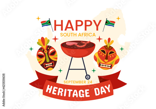 Happy Heritage Day South Africa Vector Illustration on September 24 with Waving Flag Background, Honoring African Culture and Traditions Templates
