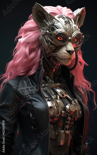 a lioness. Cyberpunk style