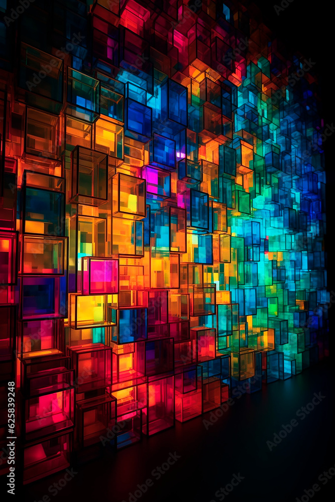 Obraz premium background of Colorful light up boxes, cubism, stone, coded patterns