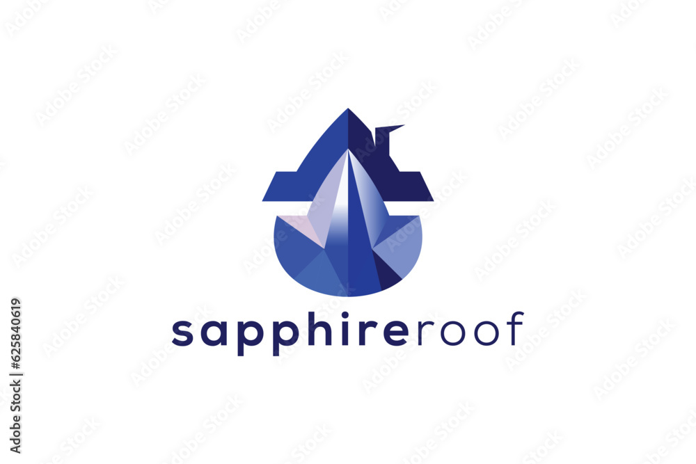 Sapphire gem stone and roof real estate logo design vector template Sapphire gem stone and roof real estate logo design vector template