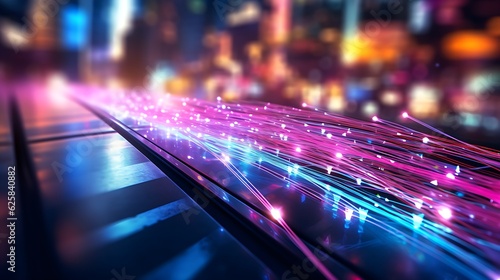 Fiber optic cable with high-speed internet traffic, online data transfer illustration, digital data transfer photo