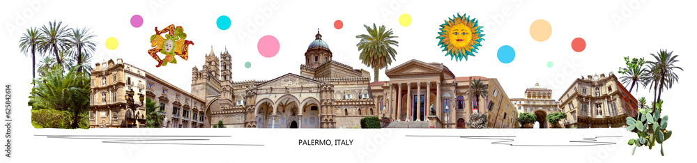 Palermo, Italy postcard - travel place landmark photo collage.