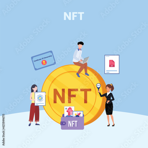 NFT concept. People creating buying and working with crypto art. Non-fungible token auction. Unique masterpieces markets. Persons paying for artworks with phones.