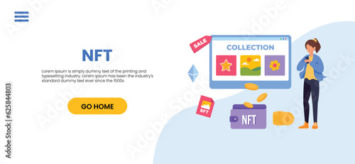 NFT concept. People creating buying and working with crypto art. Non-fungible token auction. Unique masterpieces markets. Persons paying for artworks with phones.