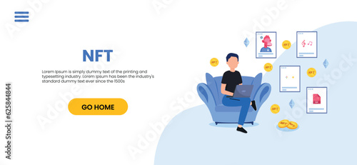NFT concept. People creating buying and working with crypto art. Non-fungible token auction. Unique masterpieces markets. Persons paying for artworks with phones.
