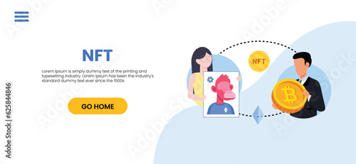 NFT concept. People creating buying and working with crypto art. Non-fungible token auction. Unique masterpieces markets. Persons paying for artworks with phones.