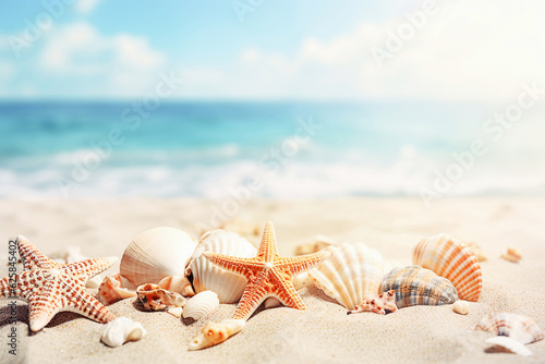 Ai generative. Summer beach with strafish and shells photo