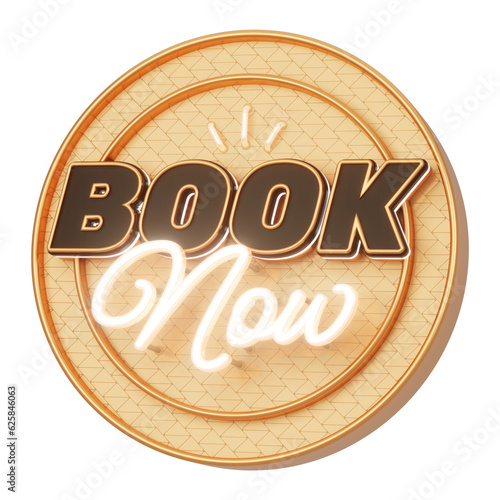 3D neon sign. typography. 3D illustration. BOOK NOW.