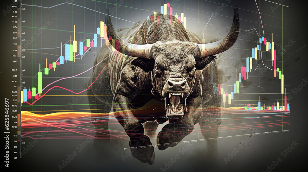 The bull and chart for business or bull market trader concept. Generative AI The bull and chart for business or bull market trader concept. Generative AI