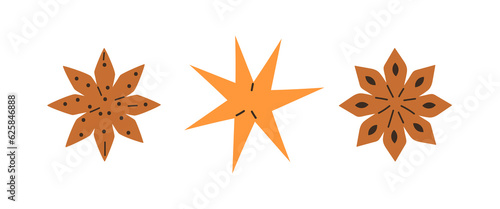 Stars, Christmas decorations set. Xmas decor, festive ornaments. Advent holiday baubles, traditional noel symbol toys, elements. Flat graphic vector illustrations isolated on white background