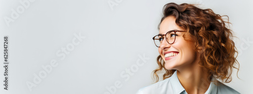 Lachende Frau mit Brille. Generiert mit KI photo