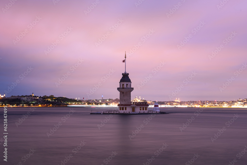 Maiden's Tower, Istanbul, Türkiye. (GIRL TOWER). Maiden's Tower has a new look. The Pearl of Istanbul, “Maiden's Tower” was reopened after it was restored. Long exposure at Maiden's Tower.
