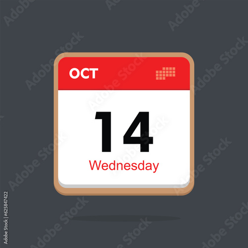 wednesday 14 october icon with black background, calender icon