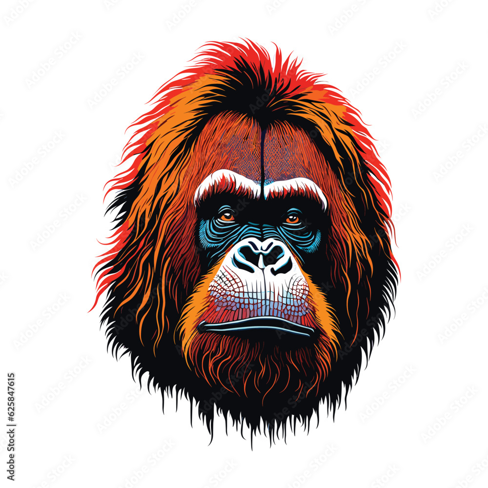 Orangutan head colorful concept in isolated vector illustration on white background
