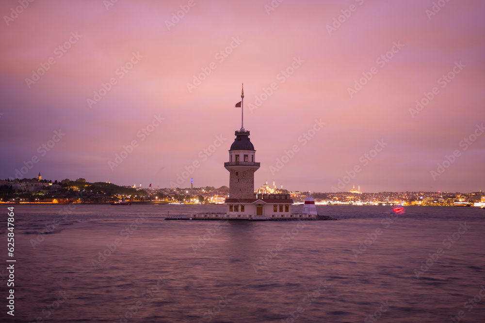 Maiden's Tower, Istanbul, Türkiye. (GIRL TOWER). Maiden's Tower has a new look. The Pearl of Istanbul, “Maiden's Tower” was reopened after it was restored. Long exposure at Maiden's Tower.
