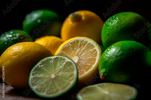 background picture of lemon, lime, green lemon, freshness, water drops