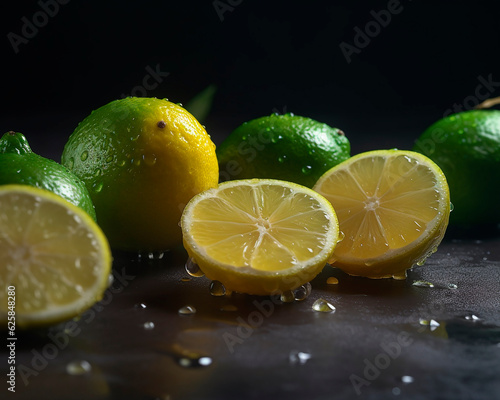 background picture of lemon, lime, green lemon, freshness, water drops